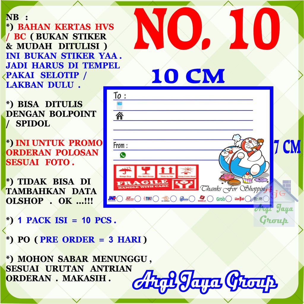 

Promo!Label Pengiriman Polosan Kertas Manila No = 10 (10x7cm) 1 Pack = 10 Pcs
