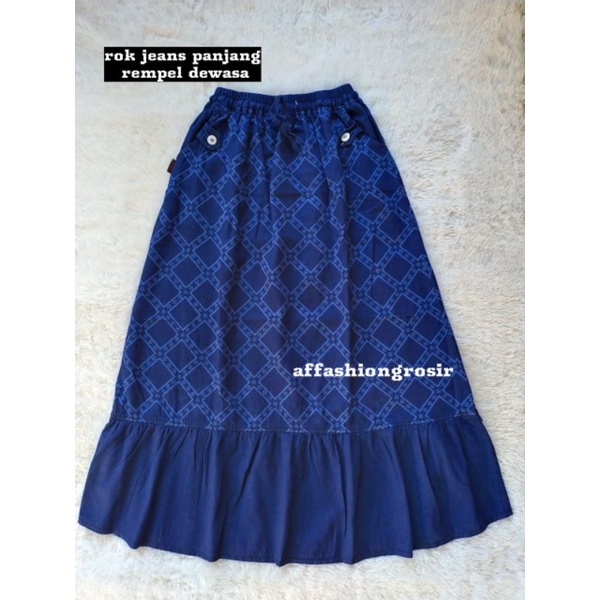 Rok jeans panjang rempel kancing dewasa/rok jeans wanita/rok jeans polos premium terlaris-Motiv rempel