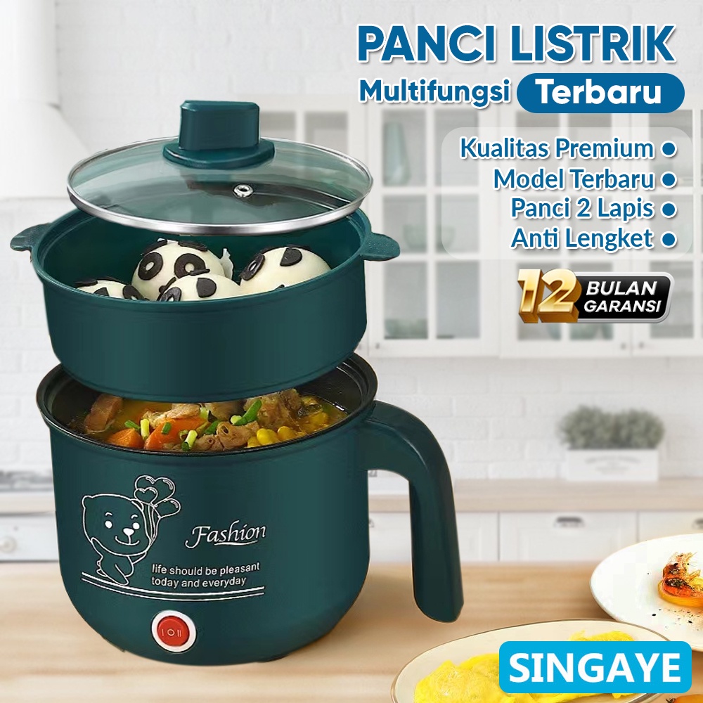 Panci Elektrik Dengan Kukusan Panci Listrik Panci Rice cooker Warna Hijau CUC-801A1