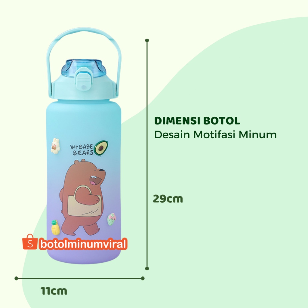 Botol Minum Viral 2 liter Motivasi Rainbow Ombre 2L Ada Sticker 2D 3D Premium Pelangi bahan Tritan BPA FREE Lucu Original Tebal  Gradasi dua warna UnguTosca PinkBiru BiruOrange ToscaUngu ada Sedotan dan Penanda Waktu Kuat Anti Pecah Tahan Bocor Amann