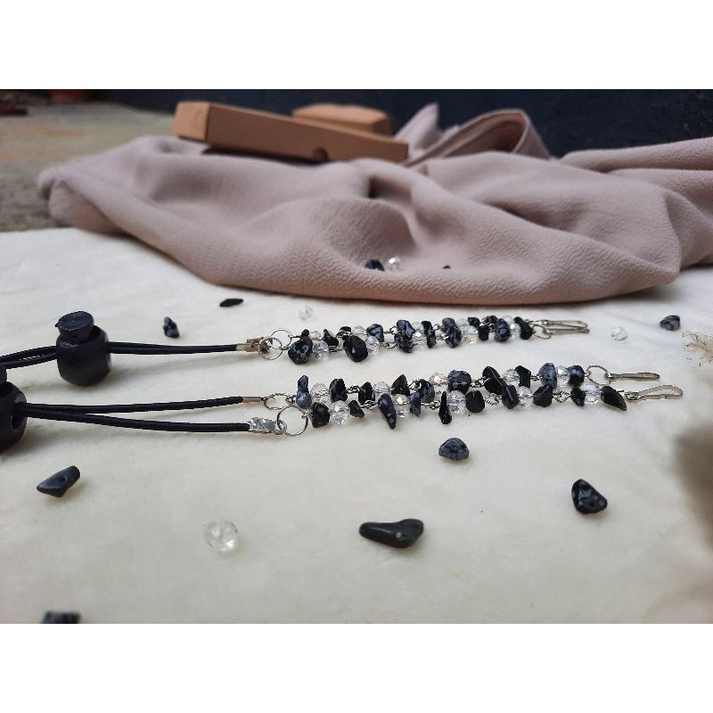 STRAP MASKER BATU HITAM 2in1/ KALUNG MASKER BATU / STRAP MASKER KEKINIAN