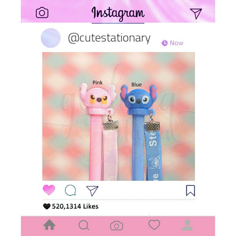

Pulpen Gel Karakter Stitch Biru Pink Bolpoin Lucu