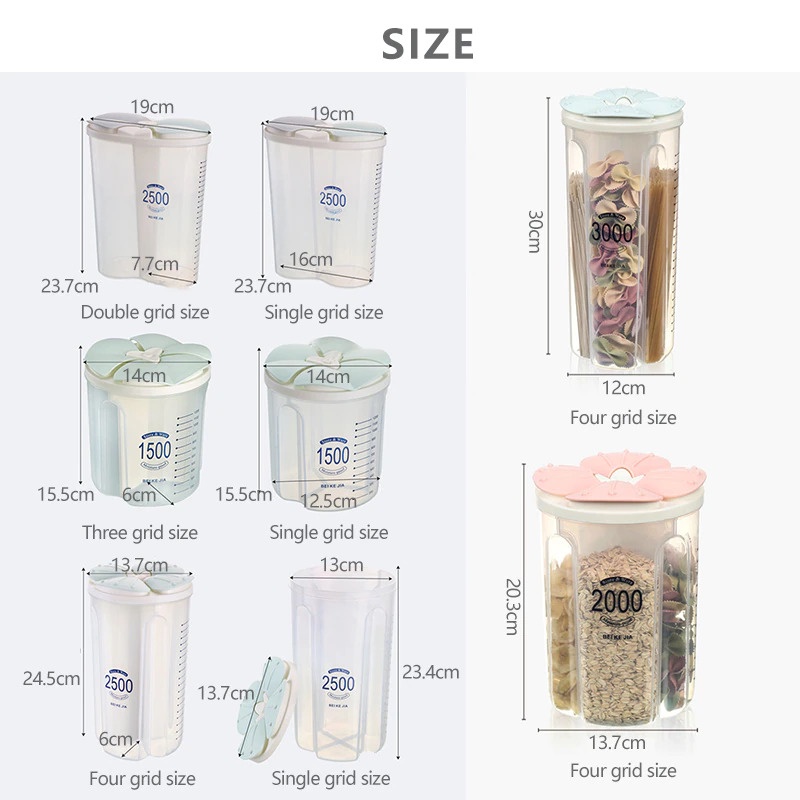 Toples Wadah Tempat Penyimpanan Makanan Premium 3 / 4 Slots Kotak Plastik Untuk Pasta Coklat Snack Beras Sereal Kue Kering Food Storage Jar Container 1500/2000/2500/3000 ML