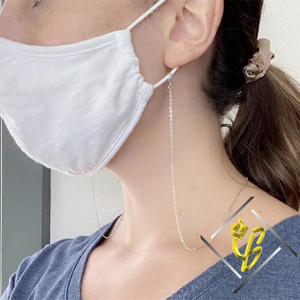 TERLARIS Kalung Mask Masker Hijab Rantai Korea Anak Pria Wanita Titanium Anti Karat Silver Perak