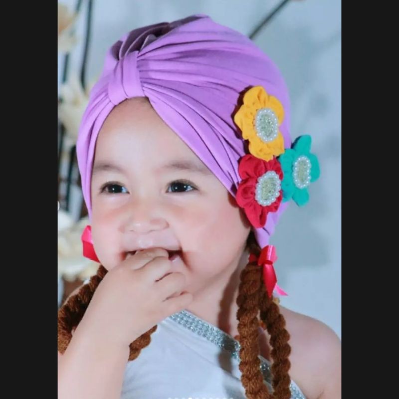 turban Kepang Bunga anak bayi perempuan Usia 0 - 3 Tahun | ciput baby new born 6 - 2 thn | bandana Baby Girl newborn import Premium lucu 1 - 5 Bulan