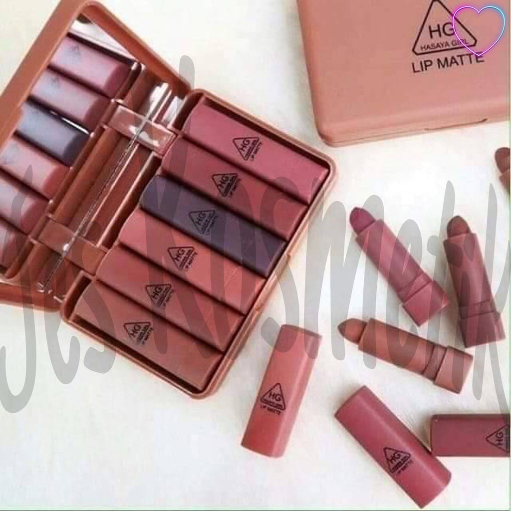 Hasaya Girl Lipstik Nude Series Lip Matte Pumpkin Color Set 6 Pcs Plus Kaca