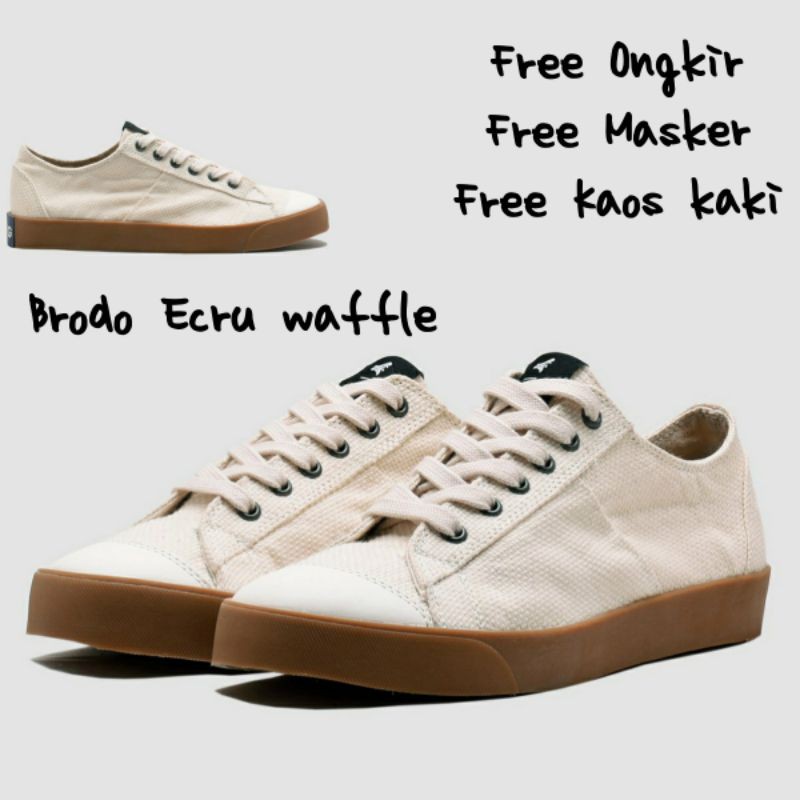 Sepatu brodo vantage ecru waffle white free masker & kaos kaki