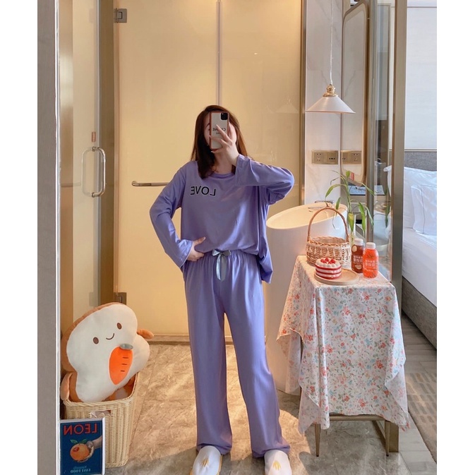 Piyama PP Import Korea piyama oversize setelan kaos import premium piyama import piyama murah-Pp love polos lilac