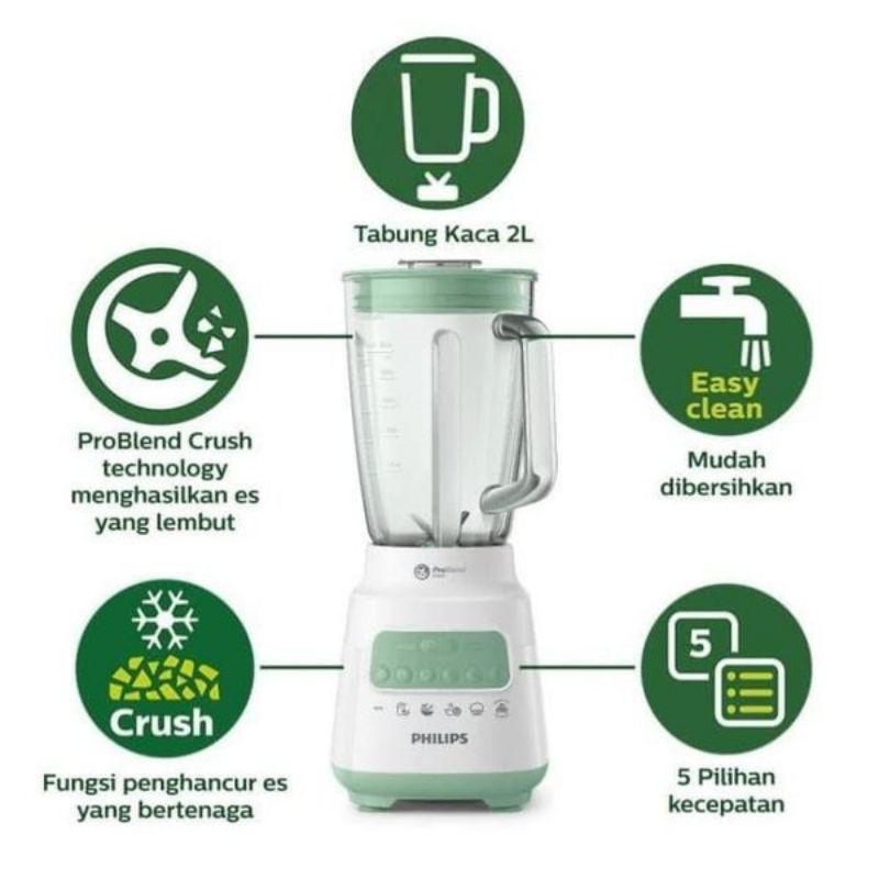 BLENDER PHILIPS KACA 2L HR2222 Garansi Resmi hr-2222