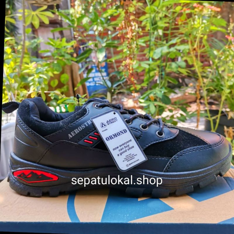 AEROSTREET ORMOND HITAM SEPATU SNEAKERS LOKAL GUNUNG MOUNTAIN HIKING MOTOR BIKER OUTDOOR