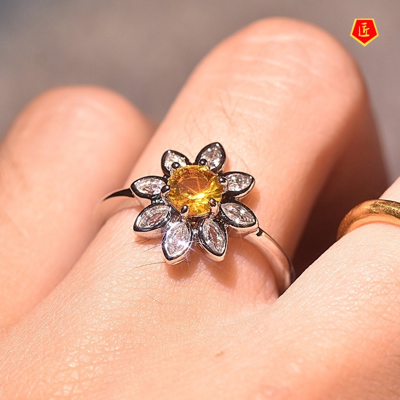 [Ready Stock]Retro Sunflower Diamond-Studded Ring Simple All-Match