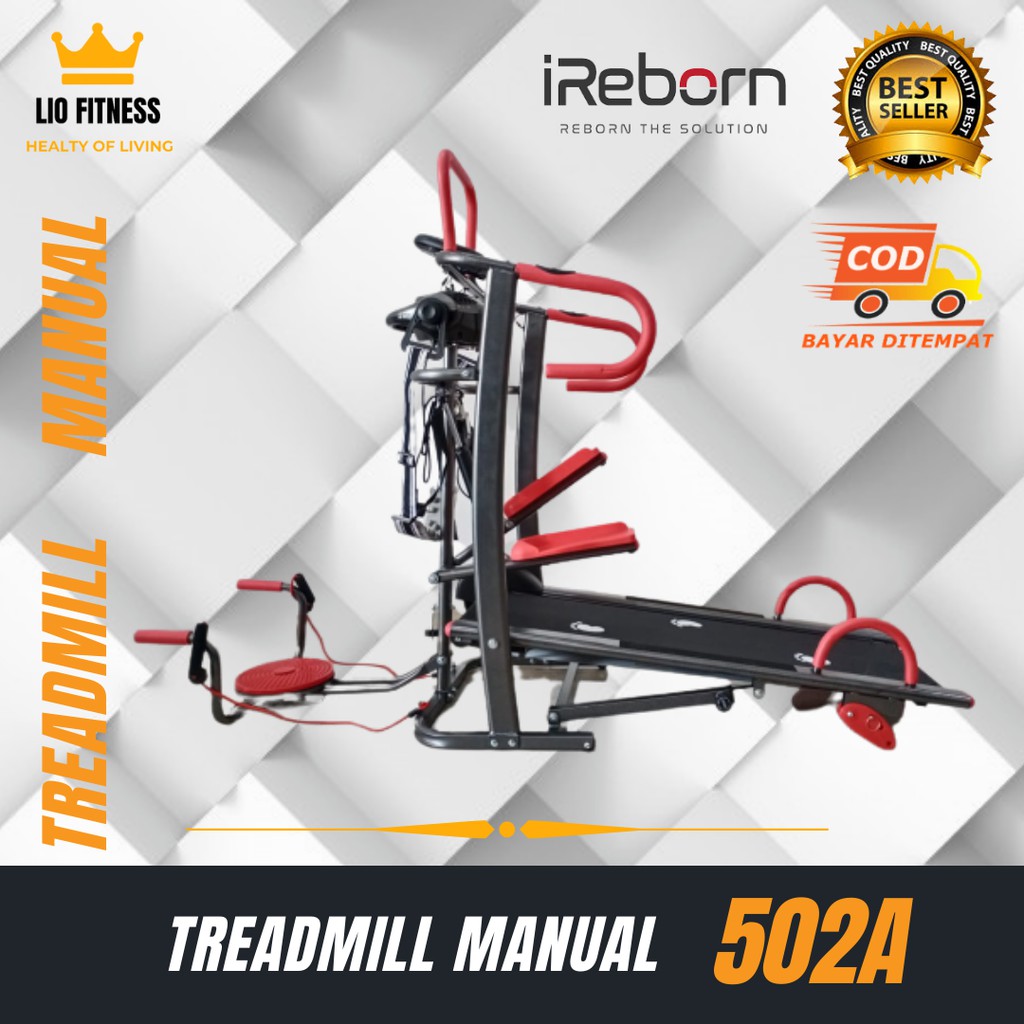 Alat fitness lari treadmill manual murah iReborn 502A dengan 6fungsi bergaransi resmi 1th COD JOGJA