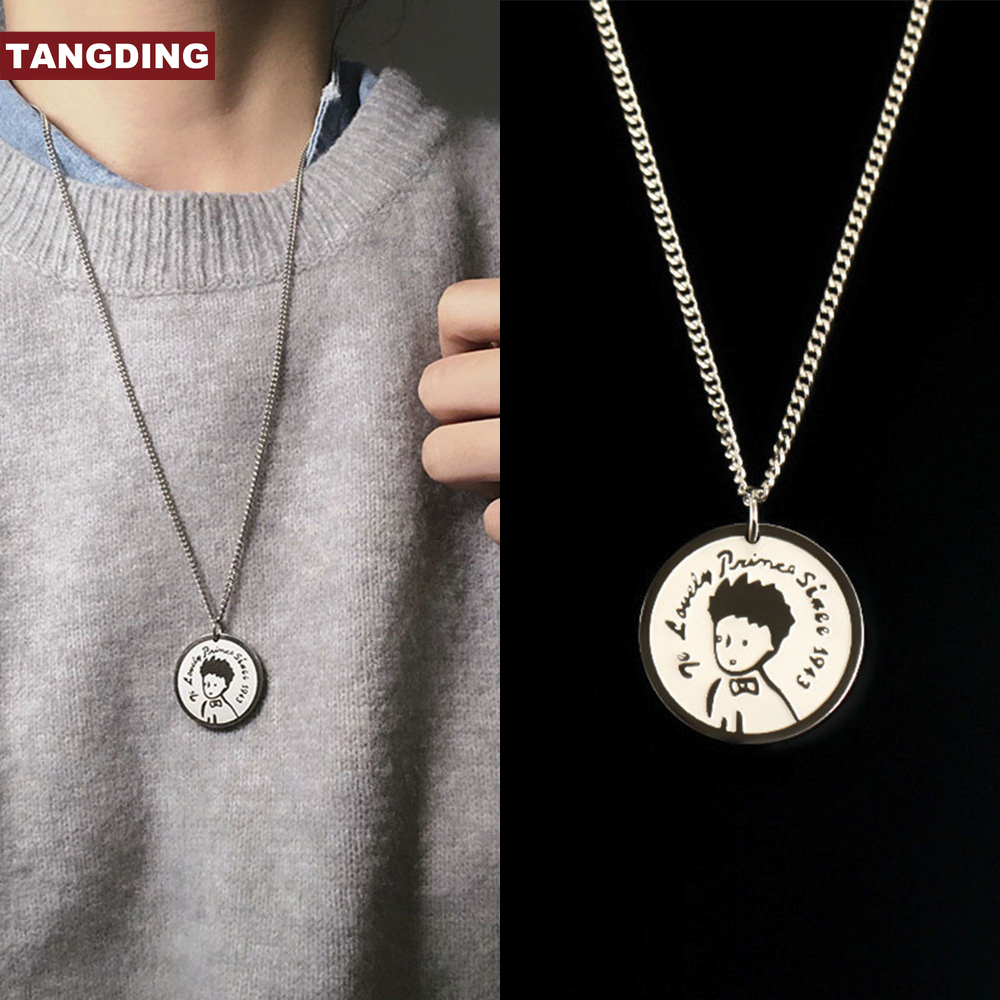 Kalung Liontin Bentuk Bulat Desain The Little Prince Gaya Hip Hop Untuk Pasangan