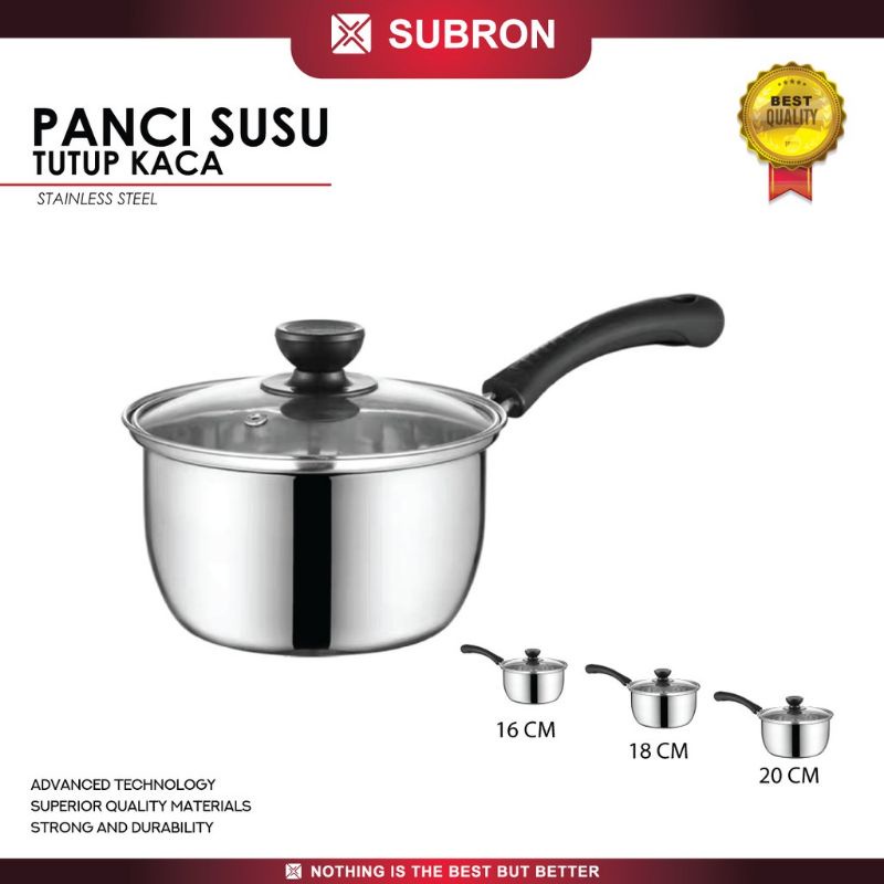 Panci Susu Milk Pot Stainless Tutup Kaca Tebal Ukuran 20