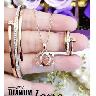 Titanium Set Perhiasan Wanita Rosegold 149222