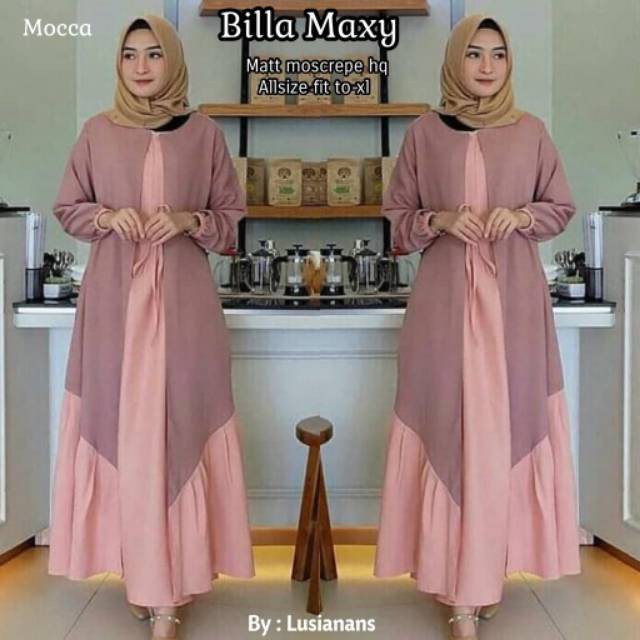 CUCI GUDANG BILLA LONG DRESS Bahan Moscrepe Trendy Modern Wanita Baju Panjang Stelan Polos Muslim DRES 2022