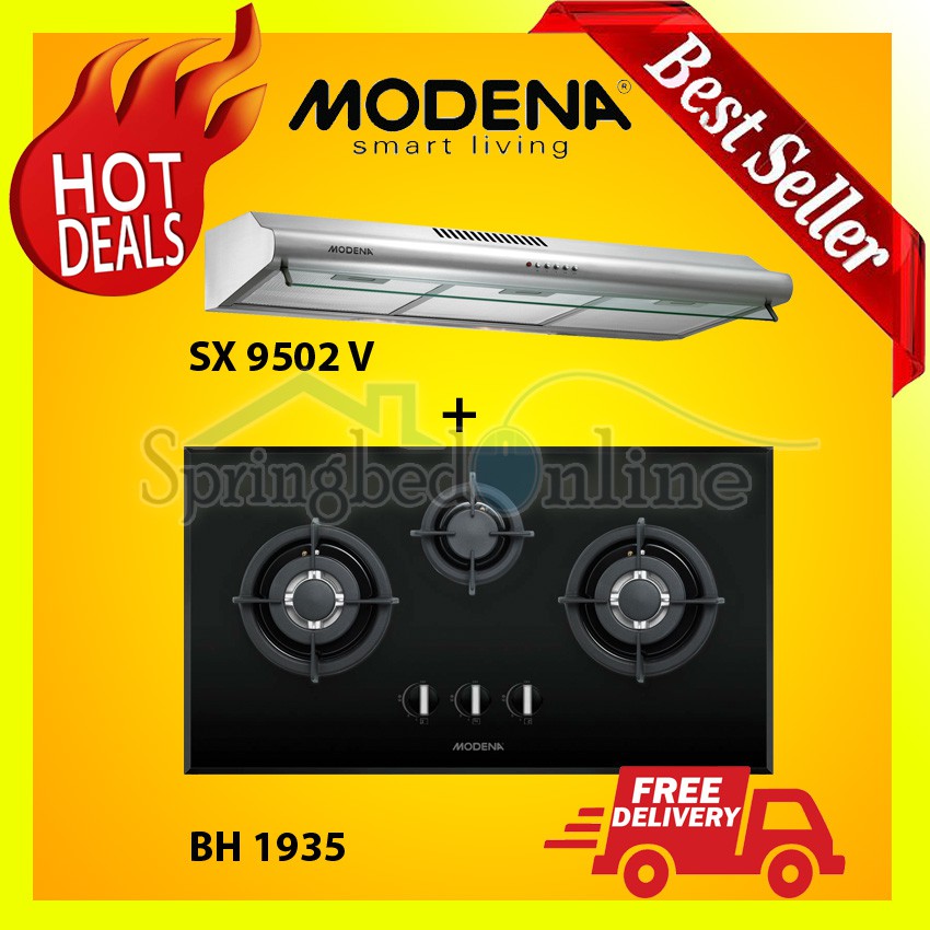 MODENA Paket Kompor Tanam 3 Tungku dan Cooker Hood - BH 1935 &amp; SX 9502 V