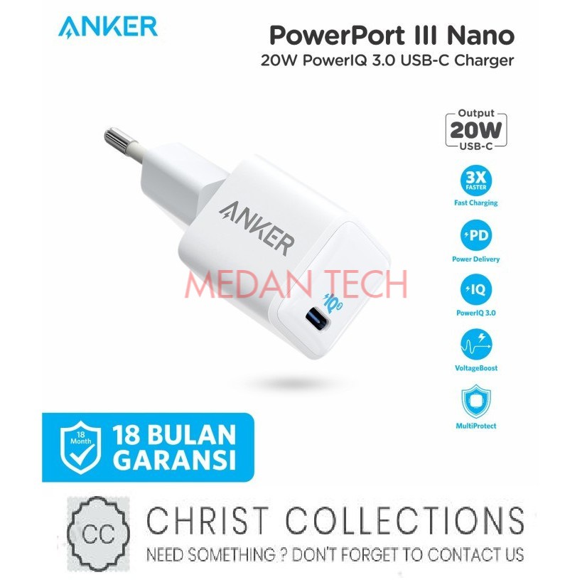 ANKER KEPALA CHARGER IPHONE 12 20W FAST CHARGING PORT TYPE C