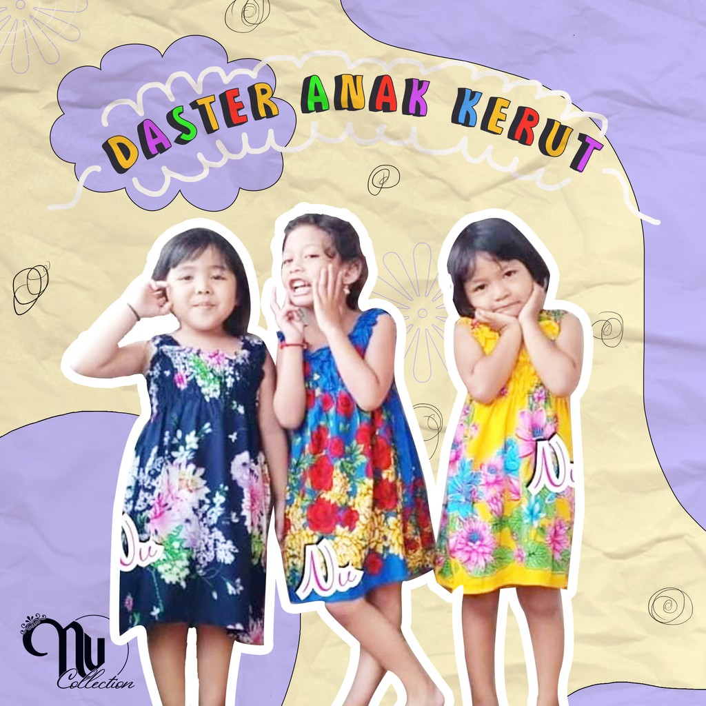 BAJU ANAK DRESS / ATASAN KERUT ( DASTER KERUT UMUR 1 - 3 TAHUN DAN 4 - 6 TAHUN )