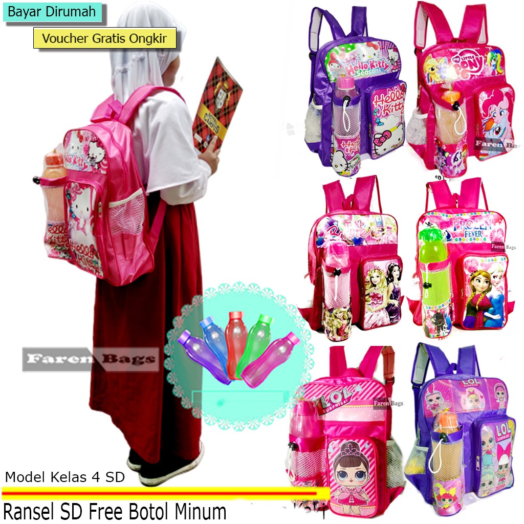 Tas Sekolah Anak SD Free Botol Minum Gambar kartun anak Perempuan Tas Anak Perempuan