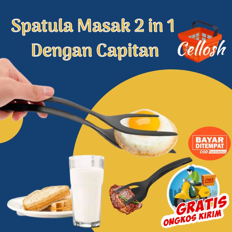 Spatula Masak Sodet Sutil Capitan 2 in 1 Silikon Anti Panas Frying Egg Flip Shovel Alat Masak Goreng Dapur