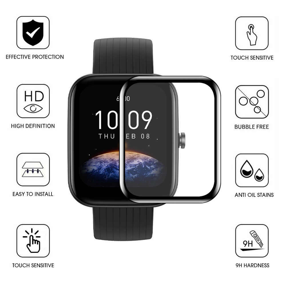 Film Pelindung Layar 3D Full Cover Anti Sidik Jari Untuk Smartwatch Huami Amazfit BIP 3 / 3Pro