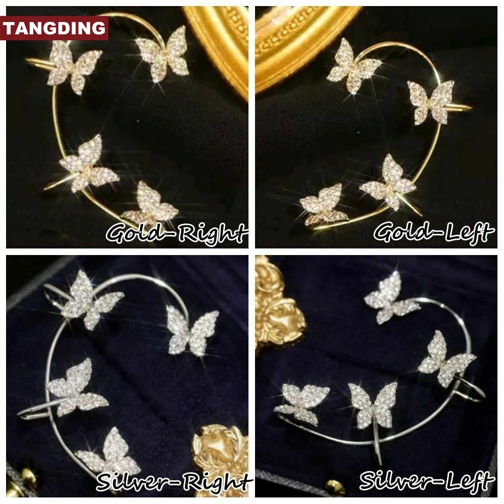 【COD Tangding】1PC Sparkling Zircon Butterfly Earclip Ear Wrap Dangle Ear Cuff NonPiercing Fashion Accessories Jewelry