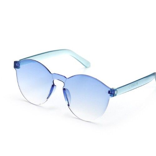 ✨Bayar di Tempat✨Kacamata Pria/Wanita-Jelly-Permen-Warna-Fashion-Tanpa Frame-Sunglasses-Murah-#21 Biru Bening
