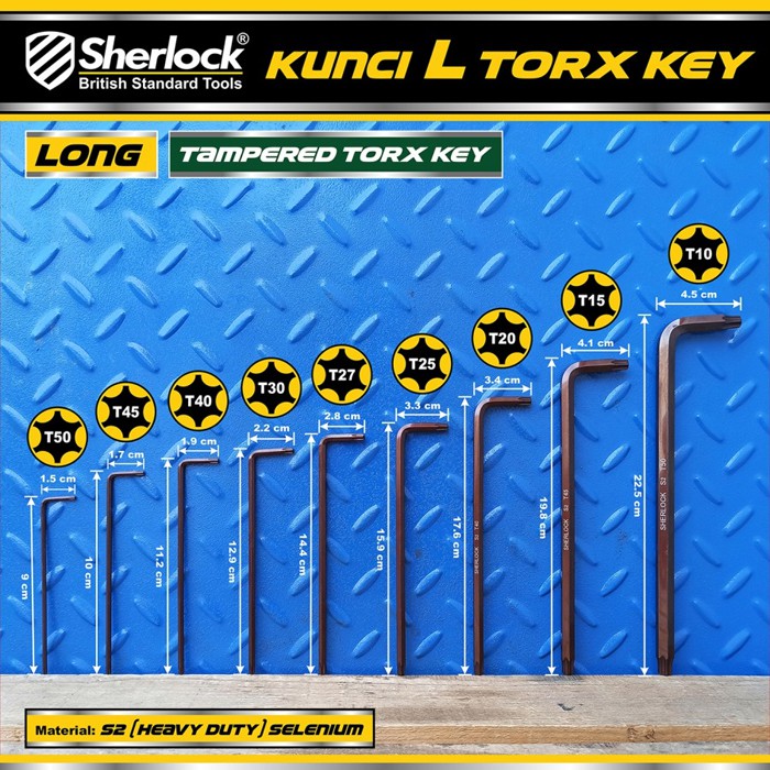 Kunci L Bintang Set 9 pcs (Panjang) / Sherlock Kunci L Torx Key Tampered