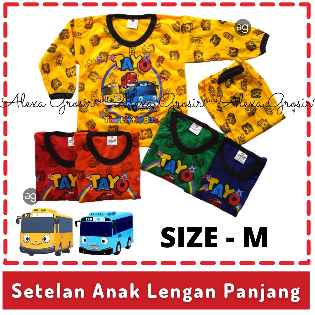 Baju Anak Setelan Lengan Panjang Motif Bus 1-2 tahun MhL Size M-ALEXA