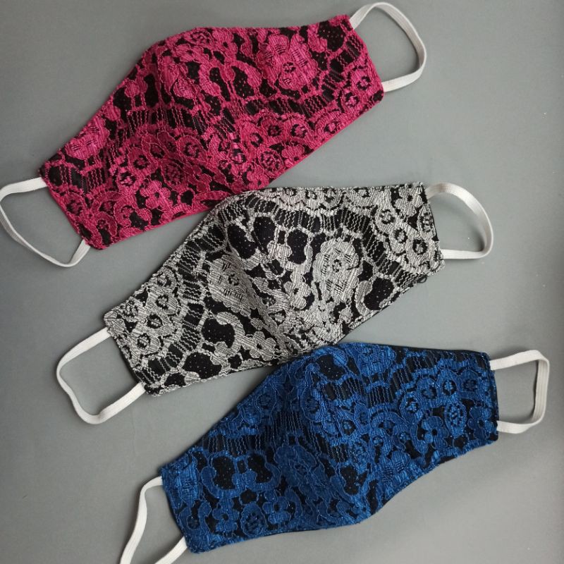 MASKER KAIN BROKAT RENDA / masker lace premium 3ply /masker brokat 3ply
