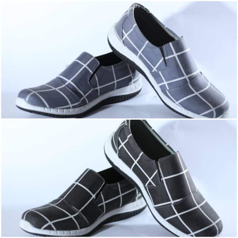 Sepatu Pria Slip On Kasual Sepatu Kerja Motif Garis Casual Import Sol Karet