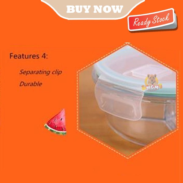 Borosilicate Glass Lock container BULAT 950ml Sekat 2 Tempat makan