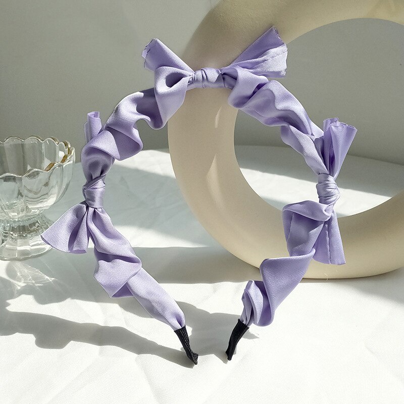 Bando Style Fashion Korea / Bandana Wanita / Aksesoris Ikat kepala warna solid Bahan satin lipit