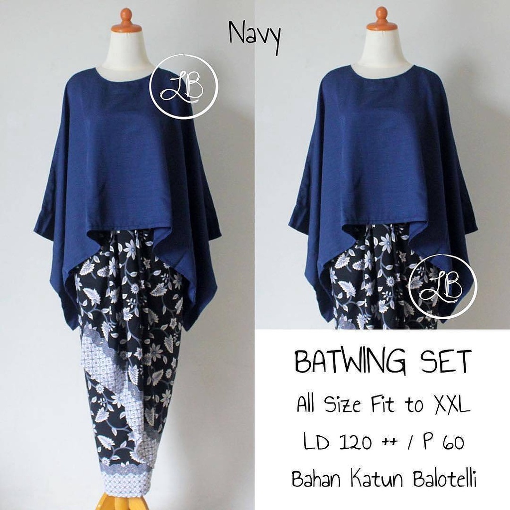 Setelan Kebaya Batwing / Kebaya Kalong JUMBO Warna Navy Dan Pilihan Warna Lain