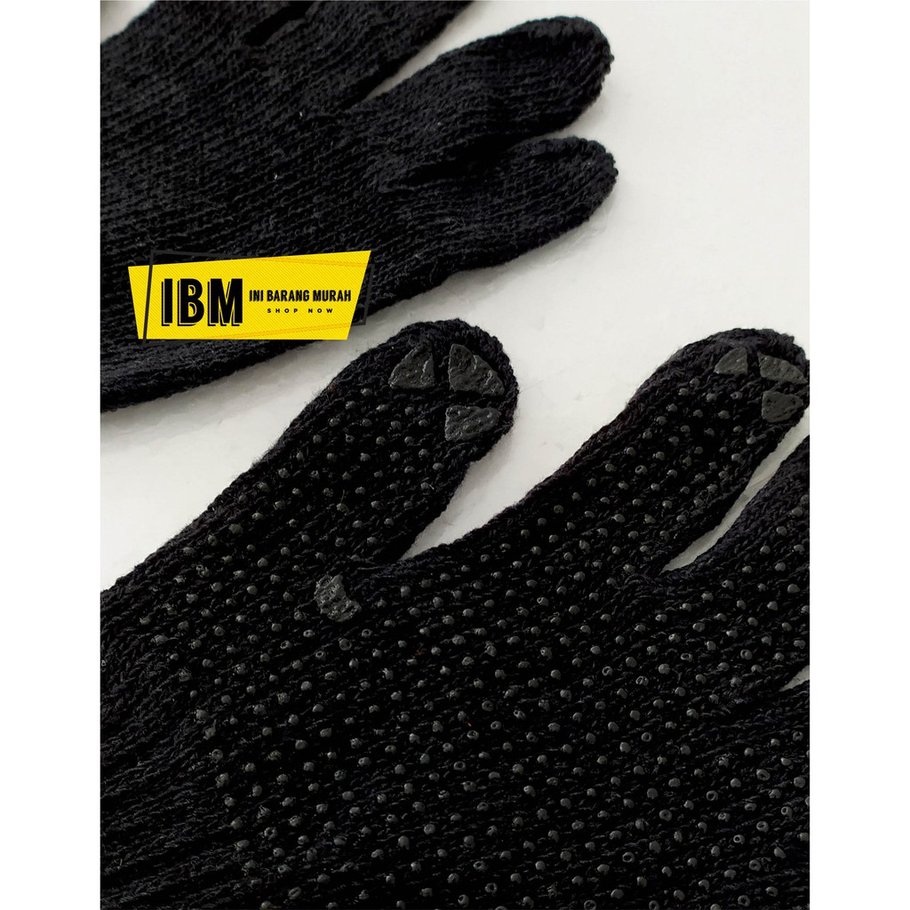 sarung tangan katun hitam bintik karet hitam/ sarung tangan polkadot / safety gloves dotting