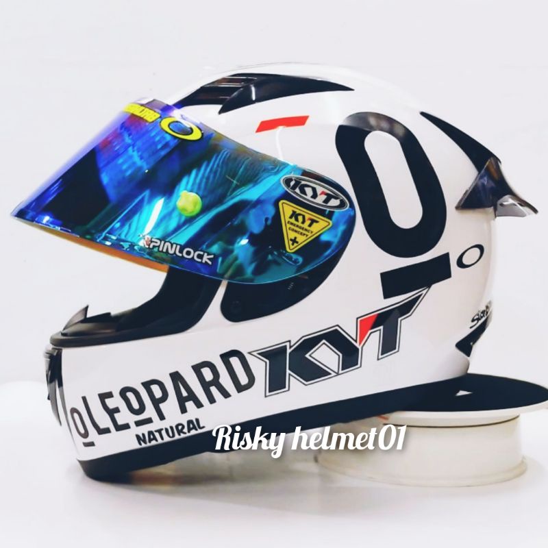 Helm Full face KYT R10 Putih Paket Ganteng Leopard