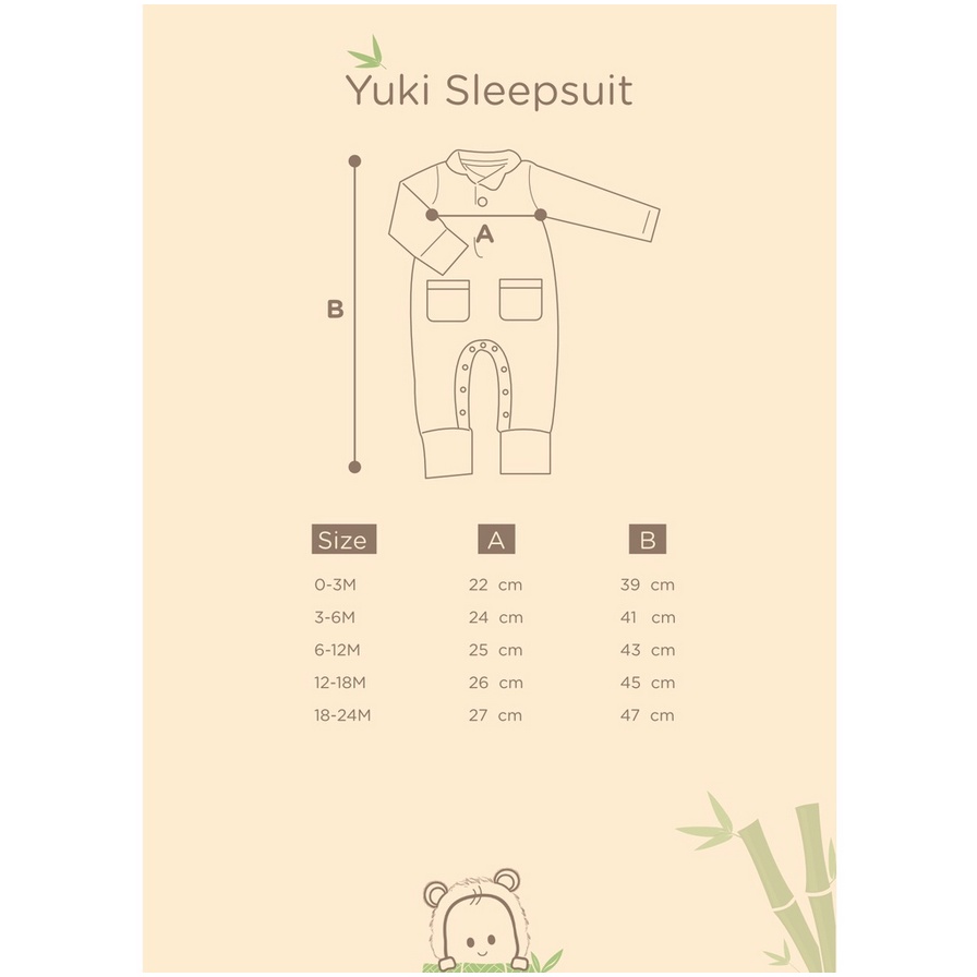 Bamboo and Bub Yuki Sleepsuit - Baju Tidur Button Anak Bayi Sleep Suit Jumpsuit Piyama Pajamas Pyjamas Long Sleeve Lengan Panjang