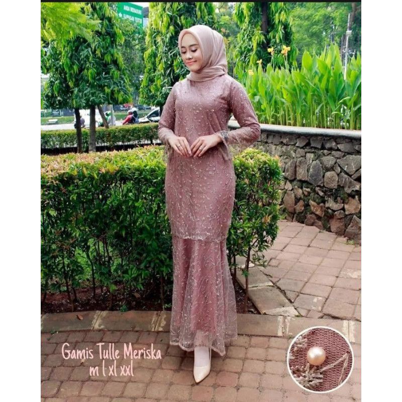 gamis brukat tile dress duyung  tule mutiara mermaid brokat timbul tunangan meriska seragam nikah