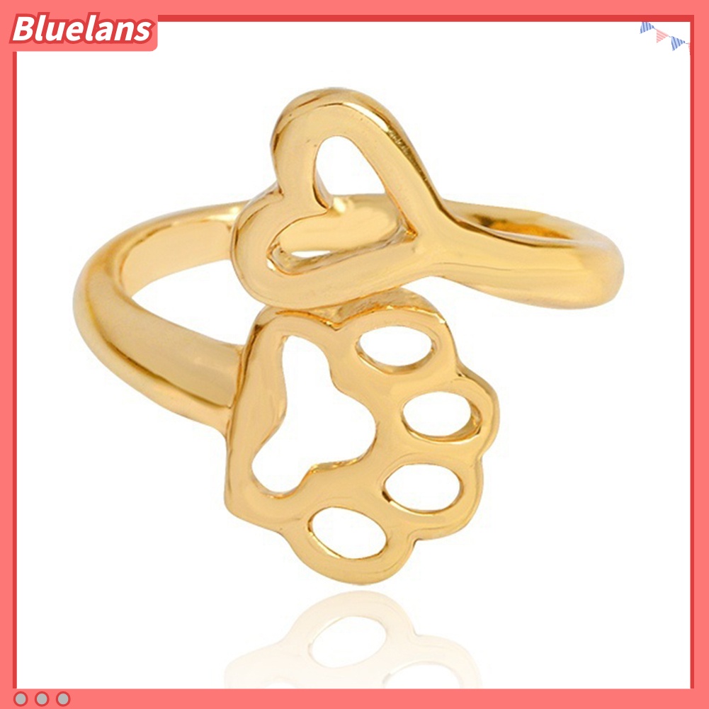 Bluelans Adjustable Opening Ring Hollow Love Heart Dog Paw Ring Jewelry for Dog Owner