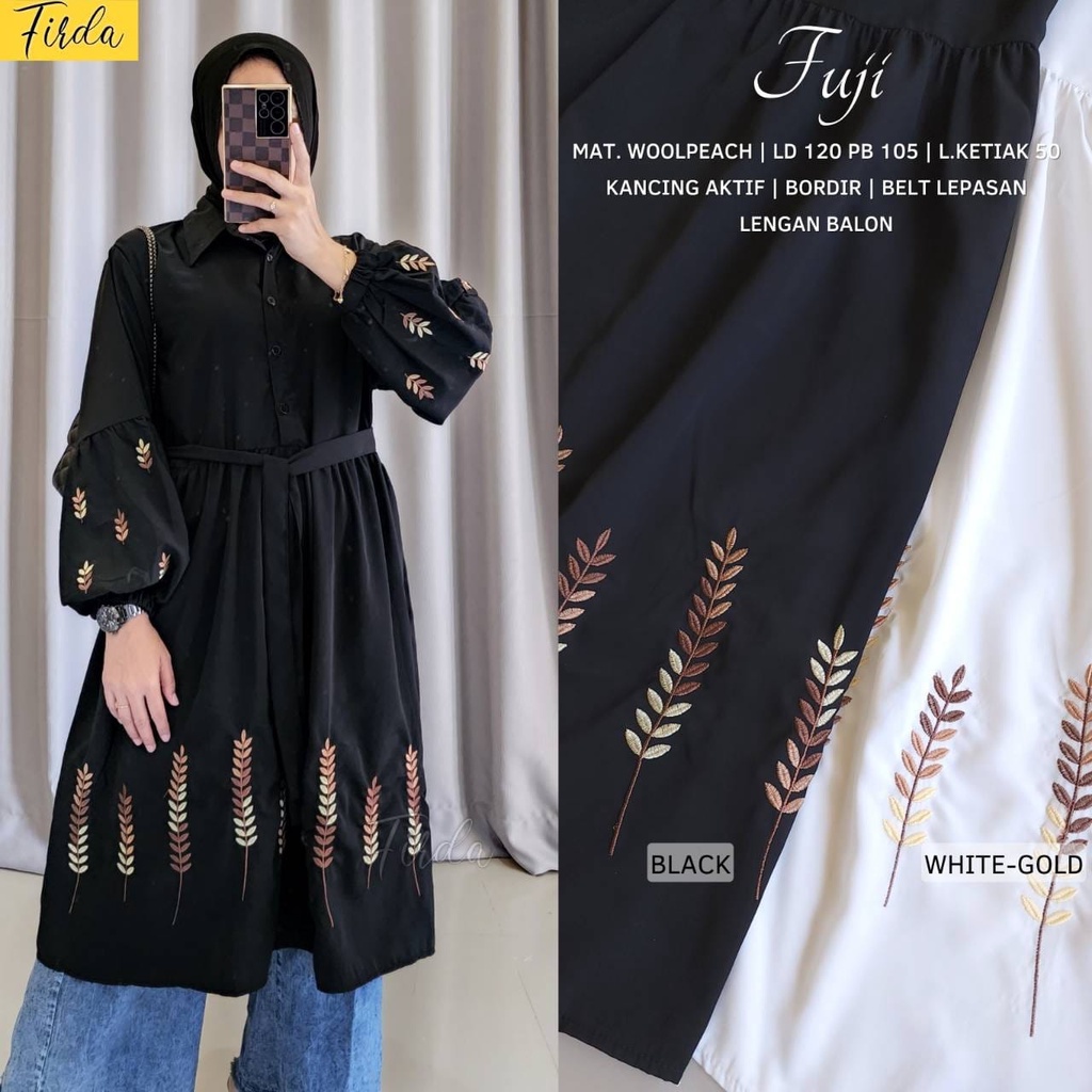 Fuji Tunik Firda Atasan Wanita Lengan Panjang Warna Putih Jumbo Bigsize LD 110 120 XXXL Bahan Wollpe