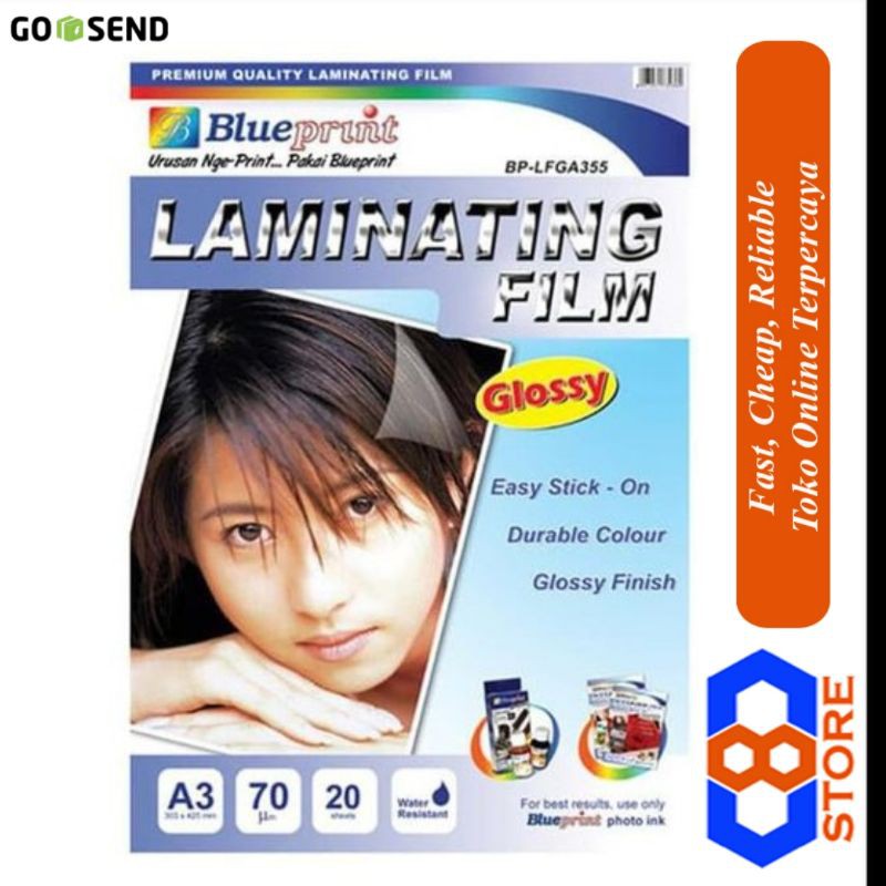 BLUEPRINT LAMINATING FILM LAMINASI GLOSSY A4 70 MIKRON 20 LEMBAR