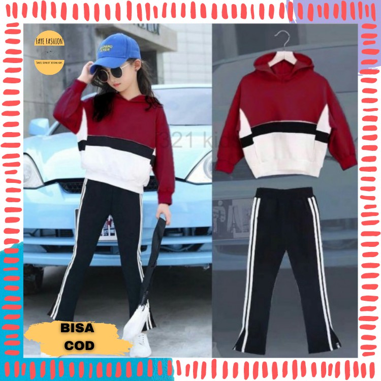 SOLD OUT Setelan Hodie Hoodie Anak Baju Celana Perempuan Merah Maroon Marun 8-12 Tahun DEKAKIDS D4