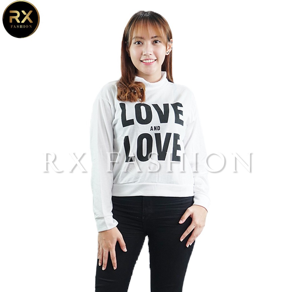 Rx Fashion SWEATER CROP LOVE BAHAN BABYTERRY UKURAN ALLSIZE FIT L 1R