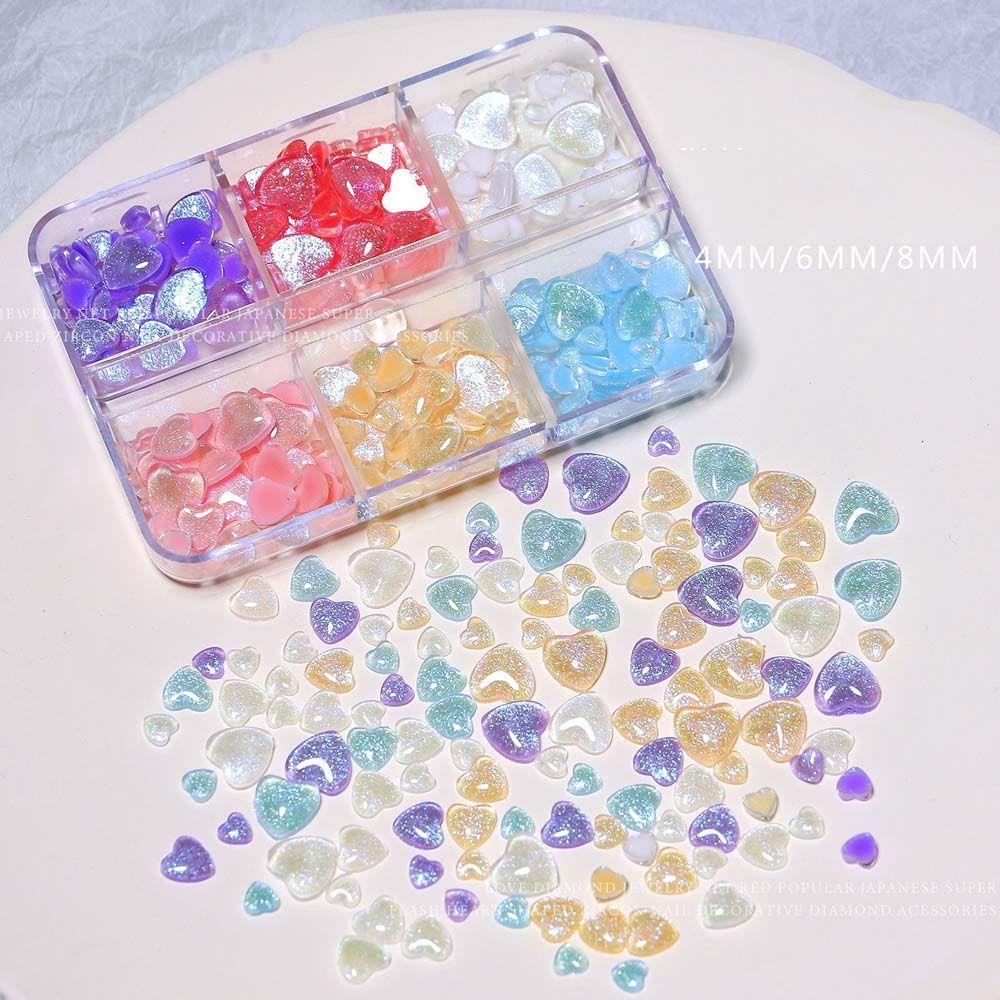 Agustina Aurora Love Heart Nail Charms Charms DIY Mata Kucing Batu Decal Craft Gems Stones Glitter Love Heart Kristal Hiasan Kuku