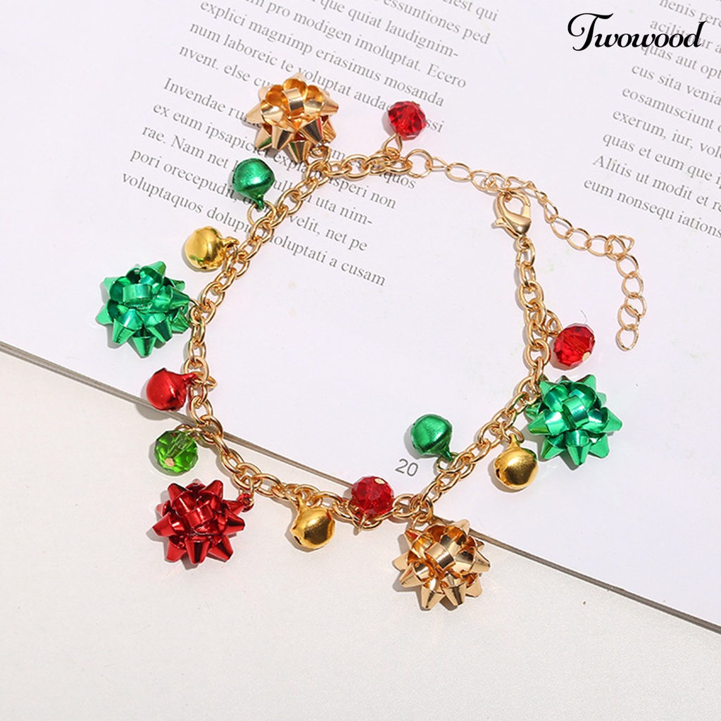 Set Kalung Gelang Anting Hook Desain Bunga Bell Natal Element Warna-Warni Untuk Wanita