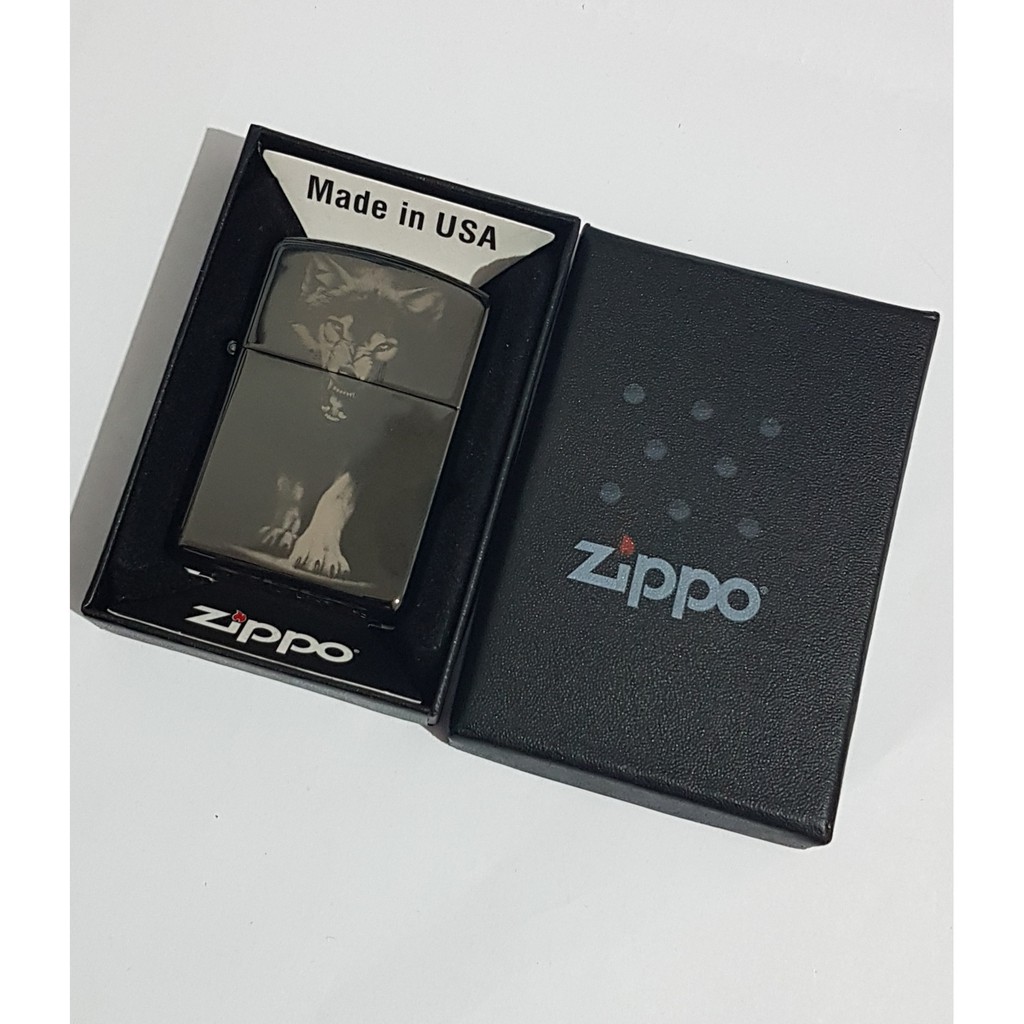 ZIPPO FULL BLACK ICE MOTIF WOLF EKSLUSIF