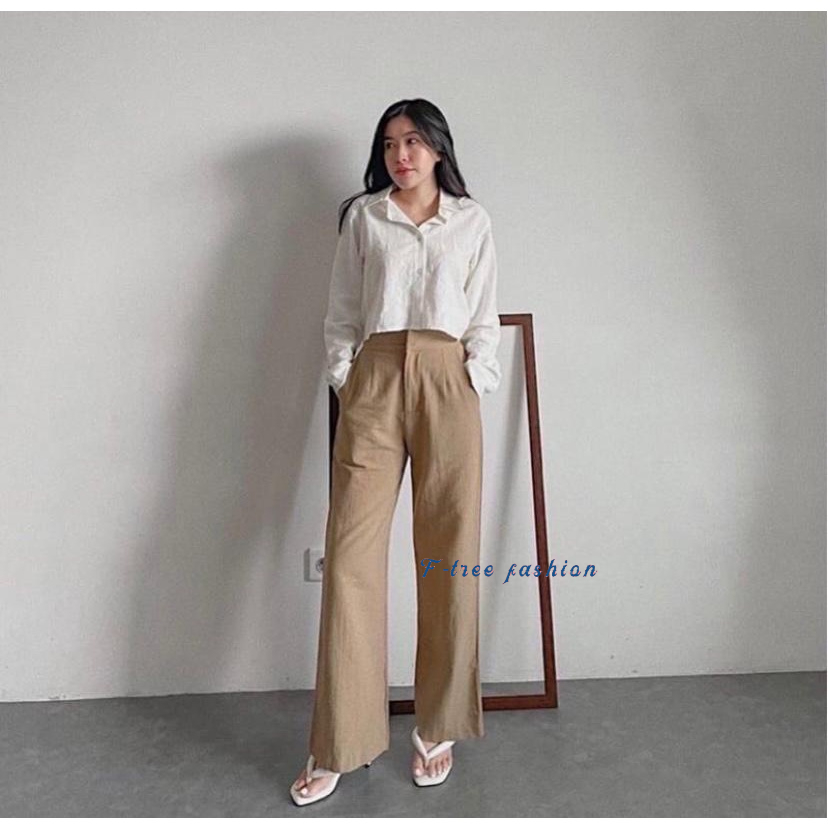 {F TREE}kulot higwaist celana anti kusut-loose pants trousers wanita-celana model korea