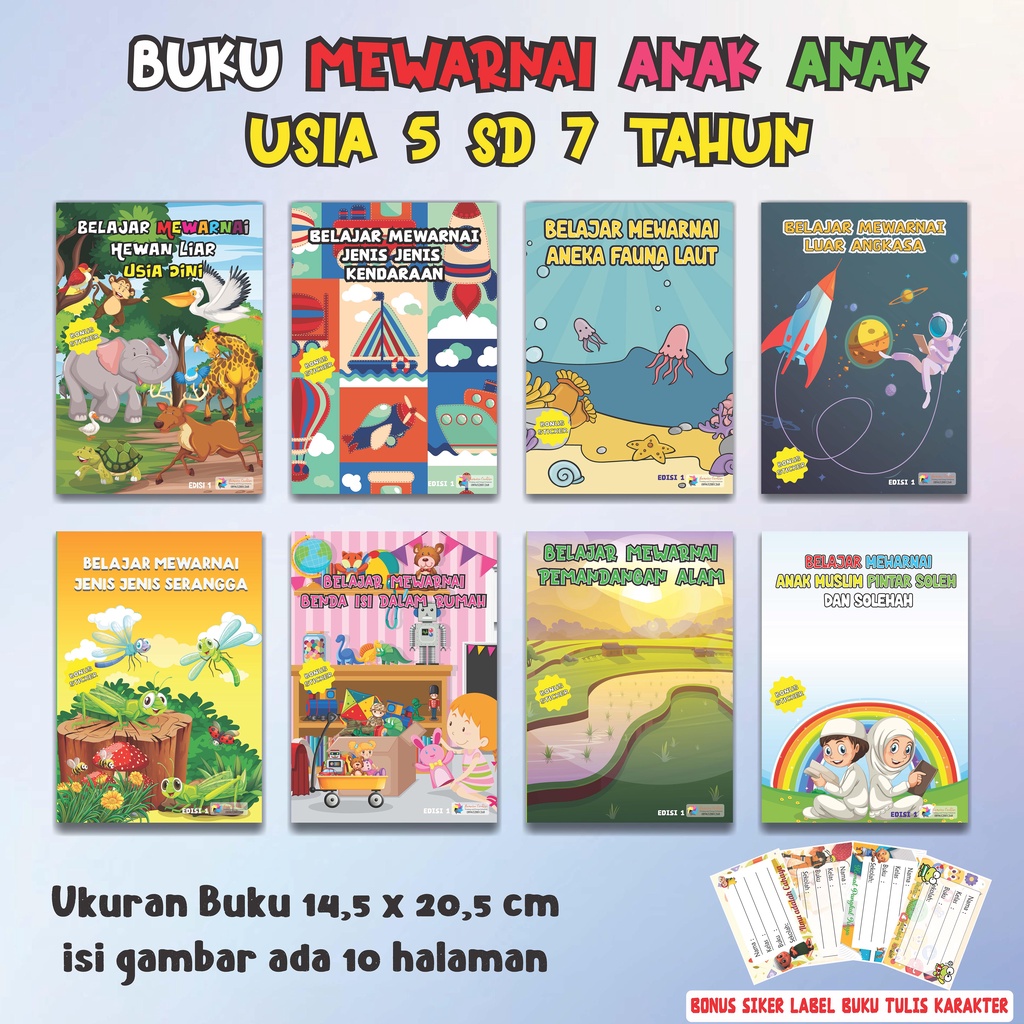 

Buku Mewarnai Untuk Anak Anak, Usia dini, Paud, pra sekolah dan anak SD