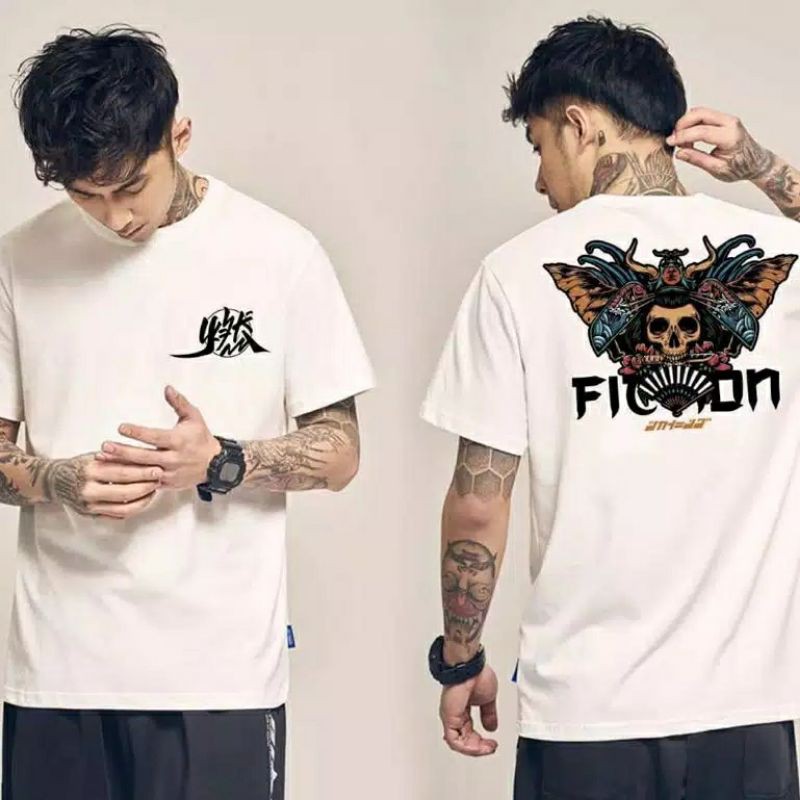 Kaos Pria Kaos Distro FICTION BUTERFLY White FN294